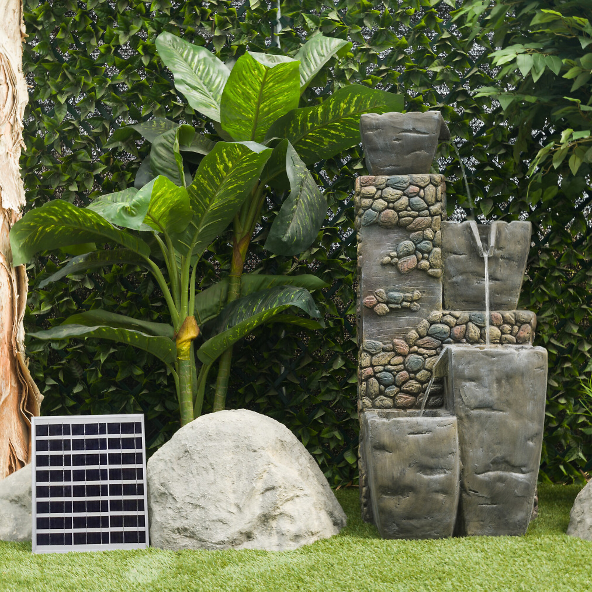 Alpine Corporation, Solar Cascading Stone Pots Tiered Fountain, Volts 11, Power Cord Length 9.5 ft, Model# TZL264SLR